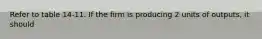 Refer to table 14-11. If the firm is producing 2 units of outputs, it should