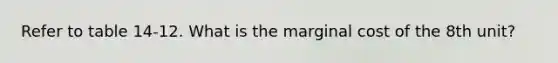 Refer to table 14-12. What is the marginal cost of the 8th unit?