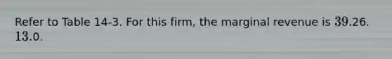 Refer to Table 14-3. For this firm, the marginal revenue is 39.26. 13.0.