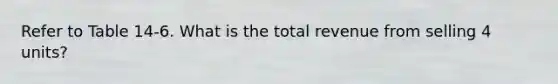 Refer to Table 14-6. What is the total revenue from selling 4 units?