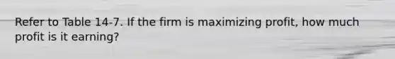 Refer to Table 14-7. If the firm is maximizing profit, how much profit is it earning?