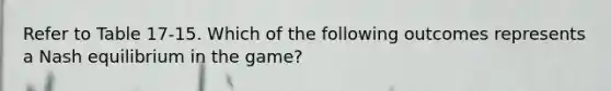 Refer to Table 17-15. Which of the following outcomes represents a Nash equilibrium in the game?