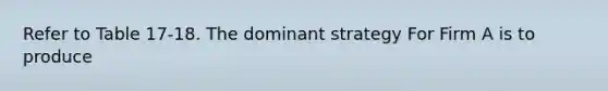 Refer to Table 17-18. The dominant strategy For Firm A is to produce