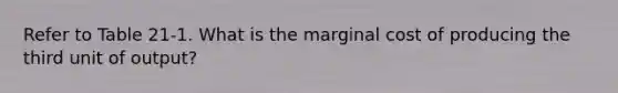 Refer to Table 21-1. What is the marginal cost of producing the third unit of output?