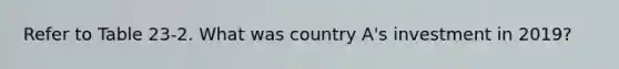 Refer to Table 23-2. What was country A's investment in 2019?