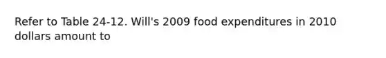 Refer to Table 24-12. Will's 2009 food expenditures in 2010 dollars amount to