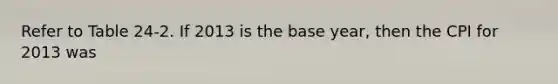 Refer to Table 24-2. If 2013 is the base year, then the CPI for 2013 was