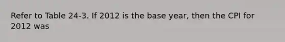 Refer to Table 24-3. If 2012 is the base year, then the CPI for 2012 was