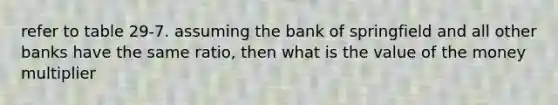 refer to table 29-7. assuming the bank of springfield and all other banks have the same ratio, then what is the value of the money multiplier