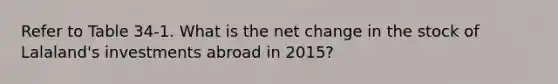 Refer to Table 34-1. What is the net change in the stock of Lalaland's investments abroad in 2015?