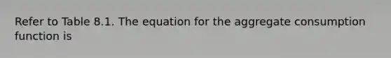 Refer to Table 8.1. The equation for the aggregate consumption function is