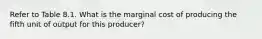 Refer to Table 8.1. What is the marginal cost of producing the fifth unit of output for this producer?