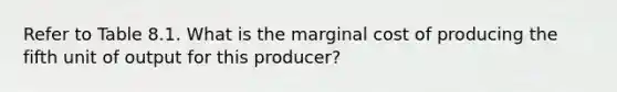 Refer to Table 8.1. What is the marginal cost of producing the fifth unit of output for this producer?