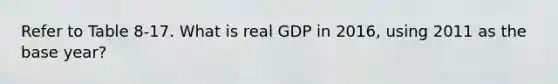 Refer to Table 8-17. What is real GDP in 2016, using 2011 as the base year?