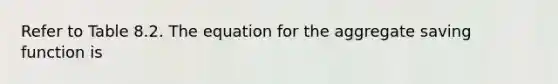 Refer to Table 8.2. The equation for the aggregate saving function is