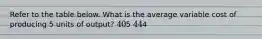 Refer to the table below. What is the average variable cost of producing 5 units of output? 405 444