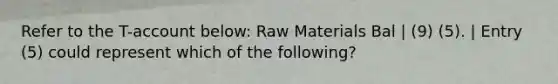 Refer to the T-account below: Raw Materials Bal | (9) (5). | Entry (5) could represent which of the following?