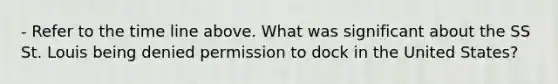 - Refer to the time line above. What was significant about the SS St. Louis being denied permission to dock in the United States?