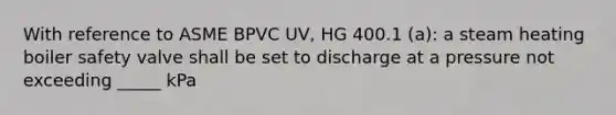 With reference to ASME BPVC UV, HG 400.1 (a): a steam heating boiler safety valve shall be set to discharge at a pressure not exceeding _____ kPa