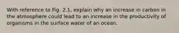 With reference to Fig. 2.1, explain why an increase in carbon in the atmosphere could lead to an increase in the productivity of organisms in the surface water of an ocean.