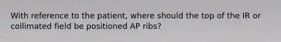 With reference to the patient, where should the top of the IR or collimated field be positioned AP ribs?