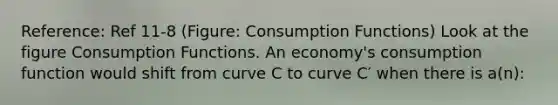 Reference: Ref 11-8 (Figure: Consumption Functions) Look at the figure Consumption Functions. An economy's consumption function would shift from curve C to curve C′ when there is a(n):