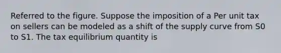 Referred to the figure. Suppose the imposition of a Per unit tax on sellers can be modeled as a shift of the supply curve from S0 to S1. The tax equilibrium quantity is