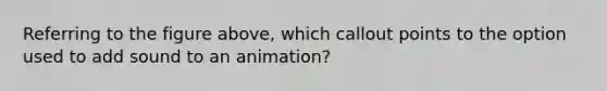 Referring to the figure above, which callout points to the option used to add sound to an animation?