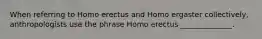 When referring to Homo erectus and Homo ergaster collectively, anthropologists use the phrase Homo erectus ______________.