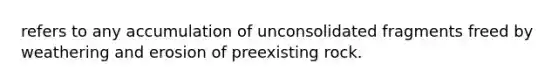 refers to any accumulation of unconsolidated fragments freed by weathering and erosion of preexisting rock.