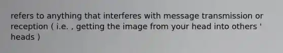 refers to anything that interferes with message transmission or reception ( i.e. , getting the image from your head into others ' heads )