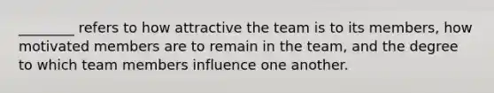 ________ refers to how attractive the team is to its members, how motivated members are to remain in the team, and the degree to which team members influence one another.