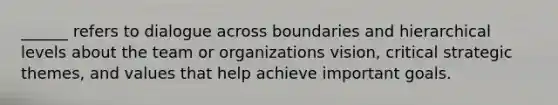 ______ refers to dialogue across boundaries and hierarchical levels about the team or organizations vision, critical strategic themes, and values that help achieve important goals.