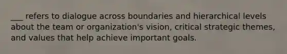 ___ refers to dialogue across boundaries and hierarchical levels about the team or organization's vision, critical strategic themes, and values that help achieve important goals.