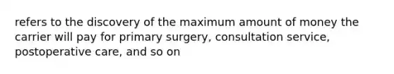 refers to the discovery of the maximum amount of money the carrier will pay for primary surgery, consultation service, postoperative care, and so on