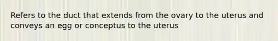 Refers to the duct that extends from the ovary to the uterus and conveys an egg or conceptus to the uterus