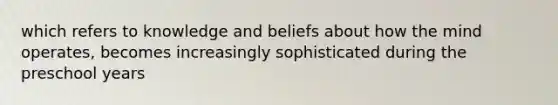 which refers to knowledge and beliefs about how the mind operates, becomes increasingly sophisticated during the preschool years