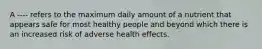 A ---- refers to the maximum daily amount of a nutrient that appears safe for most healthy people and beyond which there is an increased risk of adverse health effects.