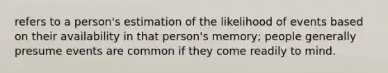 refers to a person's estimation of the likelihood of events based on their availability in that person's memory; people generally presume events are common if they come readily to mind.