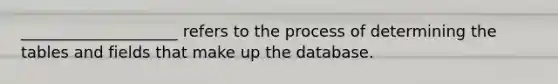 ____________________ refers to the process of determining the tables and fields that make up the database.