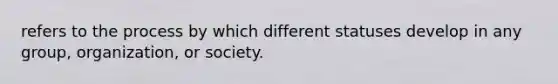 refers to the process by which different statuses develop in any group, organization, or society.