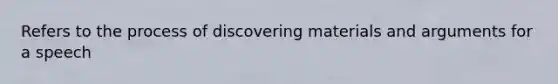 Refers to the process of discovering materials and arguments for a speech