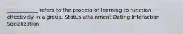 ____________ refers to the process of learning to function effectively in a group. Status attainment Dating Interaction Socialization