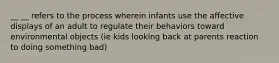 __ __ refers to the process wherein infants use the affective displays of an adult to regulate their behaviors toward environmental objects (ie kids looking back at parents reaction to doing something bad)