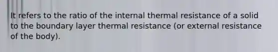 It refers to the ratio of the internal thermal resistance of a solid to the boundary layer thermal resistance (or external resistance of the body).