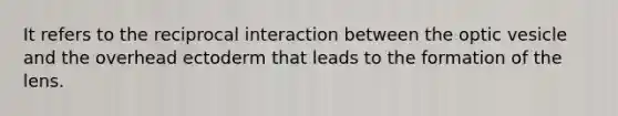 It refers to the reciprocal interaction between the optic vesicle and the overhead ectoderm that leads to the formation of the lens.