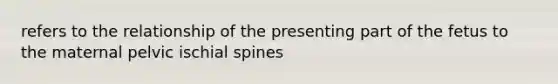 refers to the relationship of the presenting part of the fetus to the maternal pelvic ischial spines