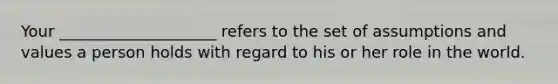 Your ____________________ refers to the set of assumptions and values a person holds with regard to his or her role in the world.
