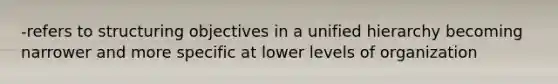 -refers to structuring objectives in a unified hierarchy becoming narrower and more specific at lower levels of organization