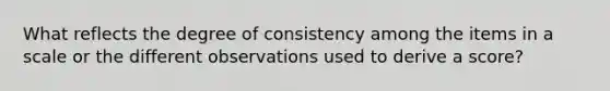 What reflects the degree of consistency among the items in a scale or the different observations used to derive a score?